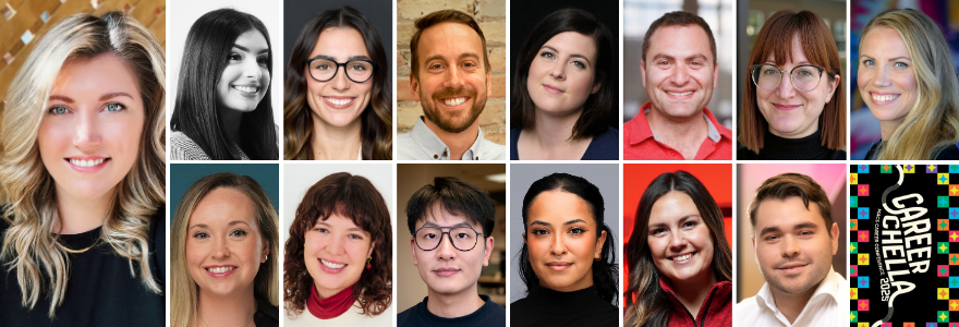 Headshot collage of all alumni speakers at Careerchella