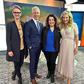 Lisa Henderson and Susannah Gergich visit with Jeff McArthur (MA'93, Journalism) and Jeff's Global News Morning Show co-host Carolyn MacKenzie in Toronto.