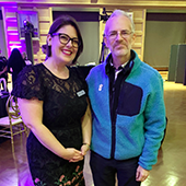 Kadie Philip (MA'07, Media Studies), who received the Faculty of Arts & Humanities Alumni Award of Achievement at the Alumni Awards of Merit ceremony, stands with Professor Tim Blackmore.